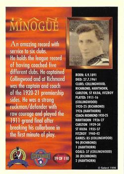 1996 Select AFL Hall of Fame #19 Dan Minogue Back